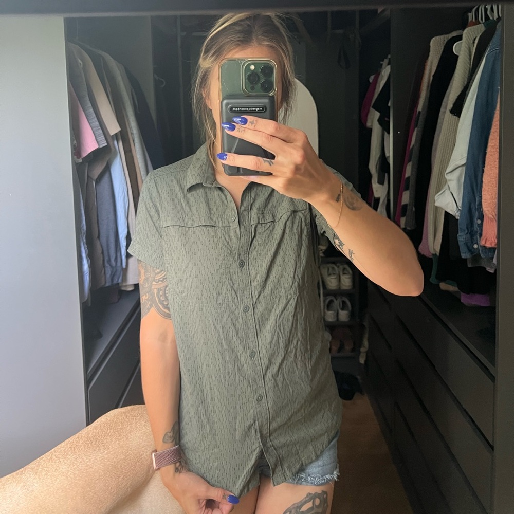 REI Women's Hiking Olive Button Down Shirt